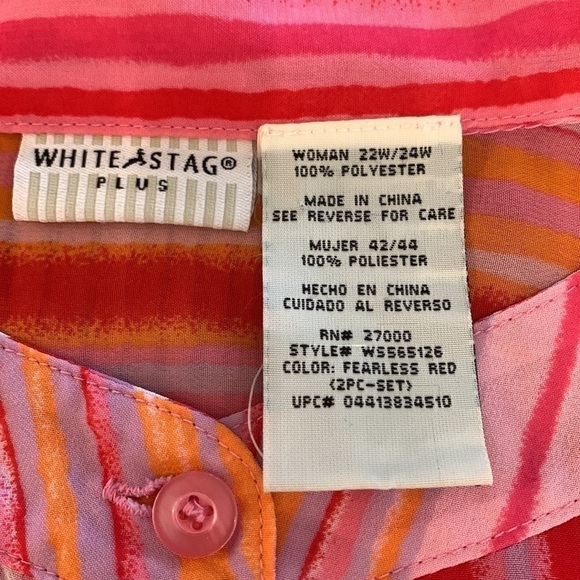 22W-24W white stag plus blouse Barbie pink Valentine’s Day top vertical stripes - Picture 7 of 8
